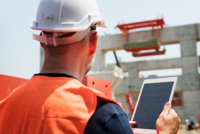 Na imagem, homem fazendo monitoramento de obras